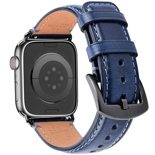 Image of Wristitani Leather Strap Compatible with Apple Watch Strap 49mm 46mm 45mm 44mm 42mm 41mm 40mm, Men Women Genuine Leather Replacement Watch Strap Compatible with iWatch Ultra Series10 9 8 7 6 SE 5 4