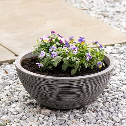 Image of Shop4allsorts Grey Round Bowl Planter Stone Effect Decorative Plastic Plant Pot 39.5cm x 17cm