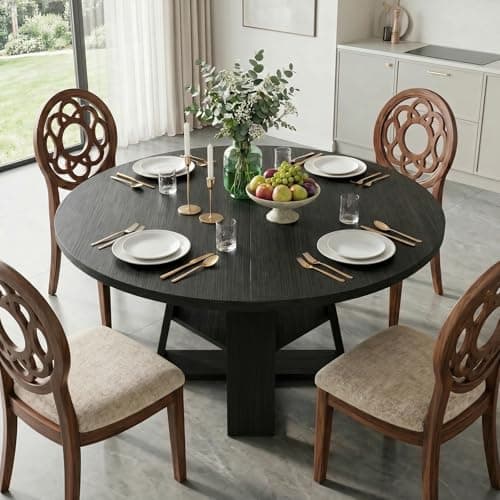 Image of OOFAYJIA Extendable Round Dining Table, 43.3-Inch Farmhouse Wooden Dining Table with Cross Base and Removable Table Plate, Space Saving for Dining Room, Kitchen, Living Room, Walnut (Style 4)