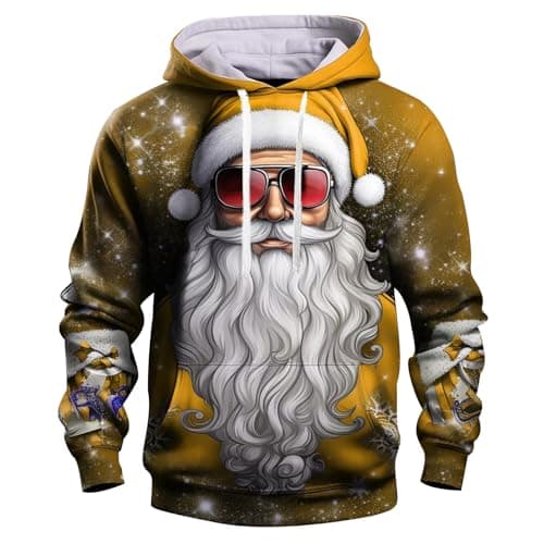 Image of Men's Merry Christmas Jumper Unisex 3D Printed Casual Christmas Jumpers 3D Graphic Pullover Ugly Funny Xmas Long Sleeve Hoodies Crewneck Sweatshirts for Men Women Classic Hooded (Z1 Yellow,5XL)