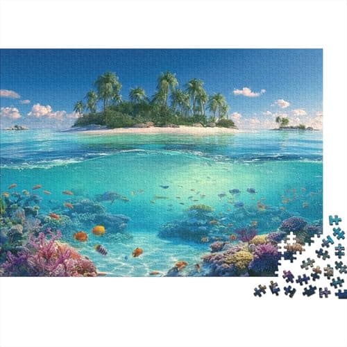 Image of Tropical Island 1000 Piece Jigsaw Puzzle Paper Puzzle Game for Adults Coral Reef Relaxation Home Decor Gift 70x50cm/1000pcs
