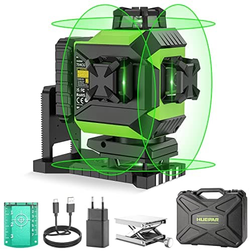 Image of Huepar 16 Lines 4D Laser Level Self-Leveling 4X360° Adjustable Brightness Cross Line Laser Green Laser Level with Pulse Mode, Magnetic Base, Li-ion Battery with Type-C Charging Port, Hard Carry Case