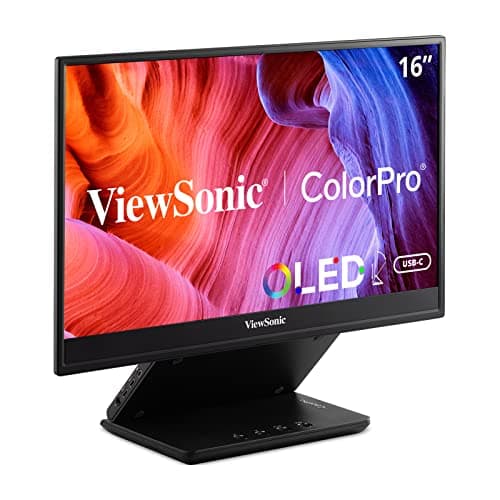 Image of ViewSonic VP16-OLED 15.6 Inch 1080p Portable OLED Monitor with 2 Way Powered 40W USB C, Pantone Validated, Factory Calibrated, Built in Ergonomic Stand with Protective Cover