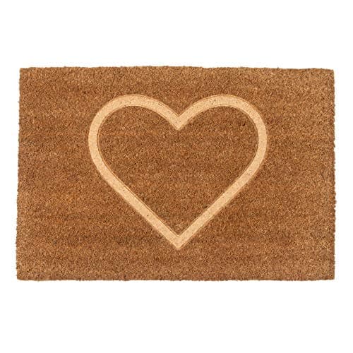 Image of Nicola Spring Coir Door Mat - 60 x 40cm - Embossed Heart - Pack of 1 - Decorative Indoor Front Door Floor Mat Entry Dirt Trapper Rug Outdoor Boot Scraper Non Slip Backing Doormat