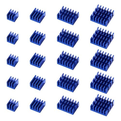 Image of VooGenzek 20 PCS Aluminum Heatsink Cooling Fin Kit, Fin Heatsink Module, Heatsink with Heat-conducting, with Thermal Conductive Adhesive Tape, for Cooling Electronic Components, Blue