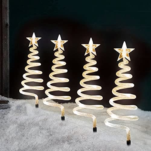 Image of Festive Fix 40 LED Spiral Christmas Tree Pathway Lighting - Set of 4 White Outdoor Christmas Decorations for Garden Paths, Energy-Efficient Xmas Lights for Pathway, Festive Yard & Holiday Displays