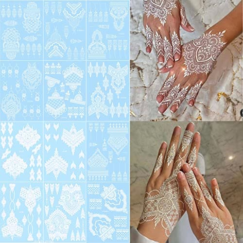 Image of XMASIR 12 Sheets White Tatoo Sticker For Women Girls, Waterproof Fake Tattoos Temporary Tattoo Kits, Lotus Mandala Flower Temporary Tattoos Chest Arm