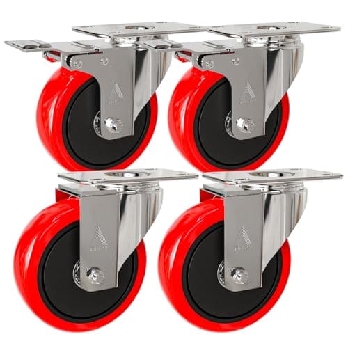 Image of Auroh 4x Castor Wheels Large 100mm - 600KG Heavy Duty Rubber Swivel trolley wheels - Set of 4 Low Noise Castors for Furniture (Pack of 4 (2 with Brakes & 2 without Brakes))