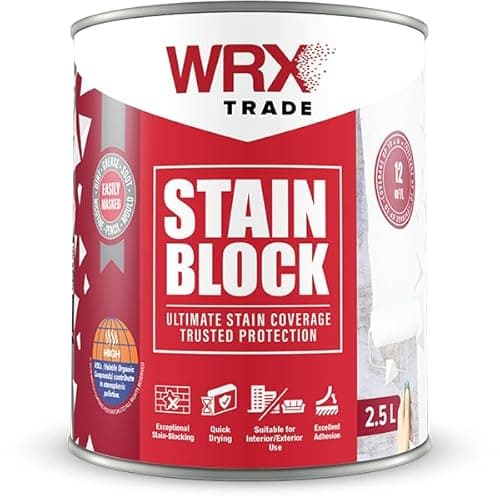 Image of WRX Stain Block Paint, Solvent-Based Stain Blocking Primer Sealer, Flat Matt Finish, Interior & Exterior Primer for Walls, Wood, Metal, Brick, Concrete and PVC (1 Liter)
