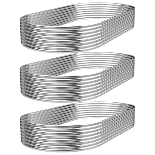 Image of GROVELEAF 3 Pack 6x3FT Corrugated Galvanized Steel Raised Garden Bed Outdoor, Metal Above Ground Garden Bed for Vegetables and Flowers, Raised Beds for Gardening-Oval