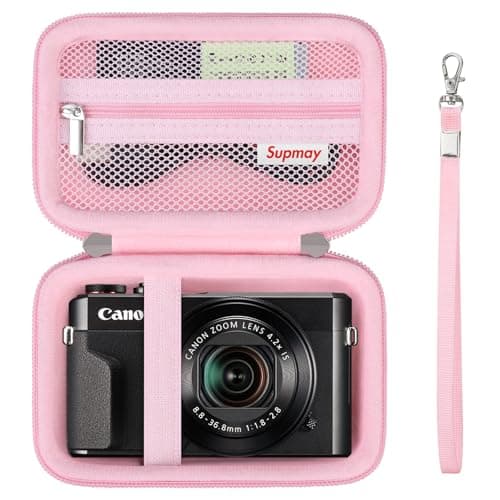 Image of Supmay Hard Travel Case for Canon Powershot G7 X Mark II/ G7 X Mark III Digital Camera, Protective Storage Bag with Zipper Mesh Pocket for Battery Pack, Charging Cable and Other Accessories, Pink