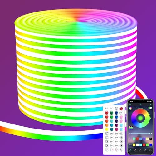 Image of segrass LED Neon Lights Strip - 15M App & Remote Controlled RGB IP65 Waterproof Flexible LED Strip for Bedroom, Room, Outdoors