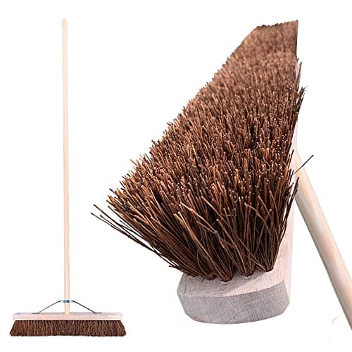 Image of 24” Wide Outdoor Broom Heavy Duty, Stiff Broom Outdoor with Natural Bassine Bristles and 120cm Long Handle, Large Garden Broom for Industrial Use, Wooden Broom Hard Broom for Yard, Garden, Warehouse
