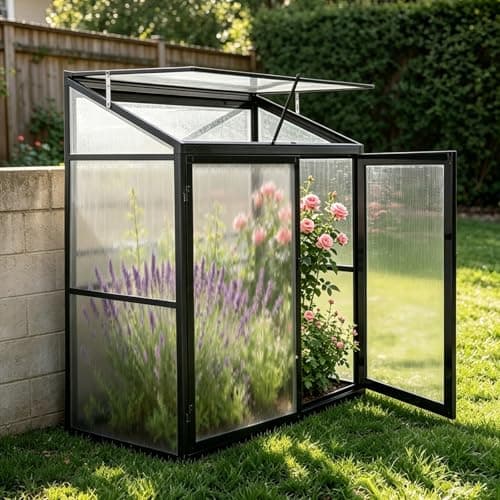 Image of Euboer Lean-to Mini Greenhouse Aluminium Greenhouse 130x55x140cm, Garden Greenhouse, Black