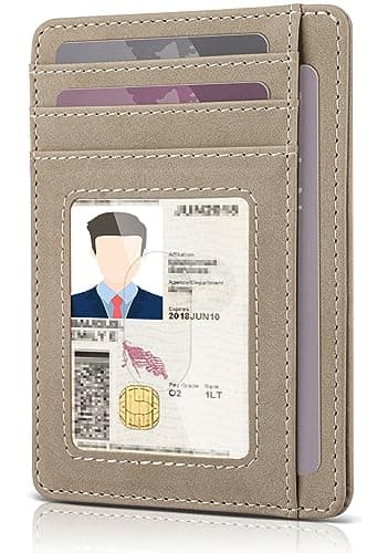 Image of Teskyer Men Card Holder Wallet, Slim Credit Card Wallets, Minimalist, RFID Blocking, 1 ID Window, Holds up to 8 Cards, Suede Beige