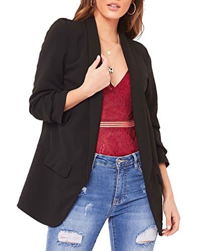 Image of Red Olives® New Ladies Frill Ruffle 3/4 Sleeve Duster Coat Women Jacket Blazer UK 8-26 (Black, 8-10)