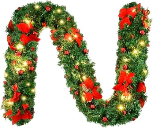 Image of 9FT Christmas Garland with Red Berries & Pine Cones - Luxury Artificial Garland for Fireplace Mantle, Staircase & Holiday Decor, Elegant Indoor Decorations for Christmas, Wedding & Party Decorating