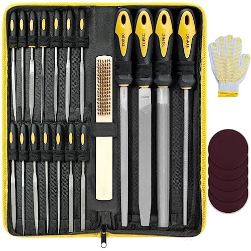 Image of Topec 26 Pcs Metal File Set, Wood Files Tools for Steel, Rasp & Needle Files Set, Metal File in Flat, Half, Round & Triangle with Zipper Bag, Ideal Hand Tool for Crafts, Metal, Woodworking