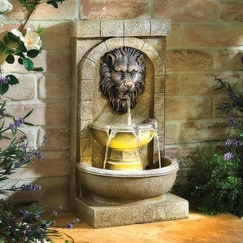 Image of Coopers of Stortford - Solar Lion’s Head Water Feature Garden Outdoors
