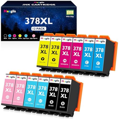 Image of Meagiis 378XL Ink Cartridges Compatible for Epson 378 XL Ink Cartridges Multipack Compatible for Epson Expression Photo XP-8700 XP-8000 XP-8500 XP-8505 XP-8600 XP-8605 XP-15000 XP-8005 (12 Packs)