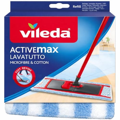 Image of Vileda ActiveMax Lavatutto Flat Mop Refill Microfibre & Cotton | Fast Drying Absorbent Floor Cleaning Pad | Replacement Mop Head for Tiles Laminate Vinyl Wood & Hard Floors