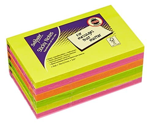Image of Snopake 127 x 76 mm Neon Assorted Sticky Notes Pack of 6, 100 Sheets per Pad 13528