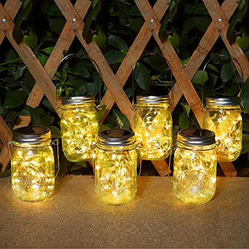 Image of AUTOLA Solar Lantern Hanging Lights - 6 Pack 30 Led Solar Mason Jar Lights IP65 Waterproof Outdoor Solar Garden Lanterns Indoor/Outdoor Hanging Light for Patio Lawn Yard Tree Decoration