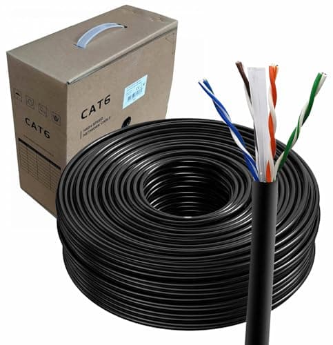 Image of JUSTOP 100M CAT6 Cable Reel AWG23 Ethernet LAN UTP Roll Bulk CAT 6 CCA Cable, Indoor & Outdoor External Grade PE Jacket - 330ft Networking Cable (Black)