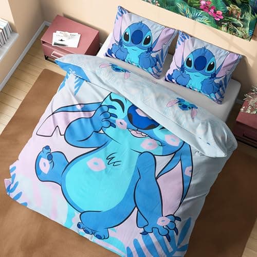 Image of Disney Stitch Duvet Cover and Pillowcase Set Kids Teens Bedding Bedroom Accessories - Single or Double (Blue Stitch Double)
