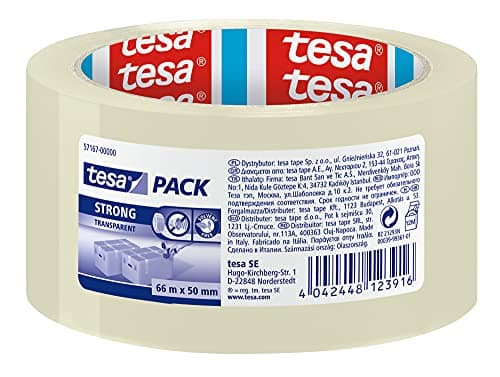 Image of tesapack Packing Tape, Strong Packaging Tape for Medium to Heavy Parcels and Boxes, 66 m x 50 mm - Clear
