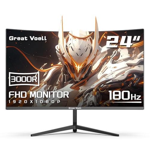 Image of Great voell 24 Inch Curved Gaming Monitors with 180Hz, FHD 1080p, 3000R, FreeSync, HDMI DP Connectivity, VESA