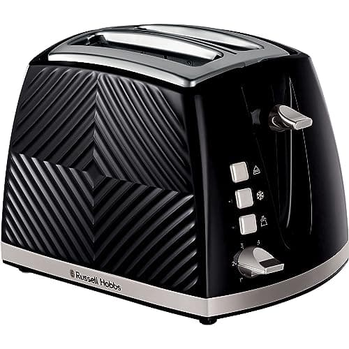 Image of Russell Hobbs 26394 Textured 2 Slice Toaster, Tactile 3D Design Bread Toaster with Frozen, Cancel and Reheat Settings, 850 Watts, Black