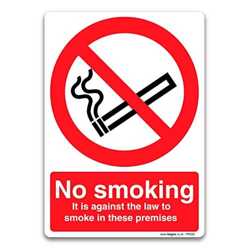 Image of Pack of 2 No Smoking It is against the law to smoke in these premises Signs, A5 210 x 148mm, Self-adhesive Vinyl Sticker, Prohibition Safety