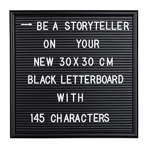 Image of Relaxdays Framed Letter Board, Incl. 145 Letters, Numbers & Special Characters, Message Board, 30x30 cm, Black