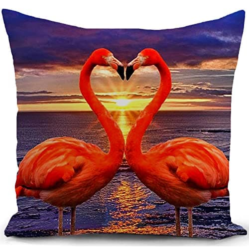 Image of HUASHUZI Flamingo Cushion Cover Love Sunset Pillow Cover Home Decorate for Livingroom Couch Bed Sofa Decor Throw Pillow Case Gifts 18"x18"(45x45cm)