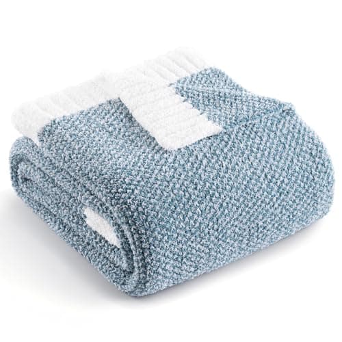 Image of Exclusivo Mezcla Knit Throw Blanket, Ultra Soft and Warm Reversible Woven Blankets, Cozy Snuggly Throw for Couch Bed and Home Decor, Heather Blue, 127x152 CM
