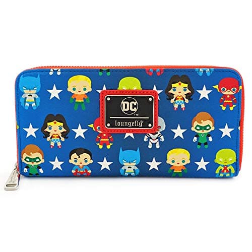 Image of Loungefly x DC Comics Justice League Chibi Character All Over Print Zip-Around Wallet