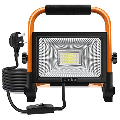 Image of Linke 60W LED Work Light 5200LM Job Site Portable Plug-in Floodlight Super Bright Construction Lights IP66 Waterproof Outdoor Mains Powered 6500K Cold White for Workshop Garage Garden