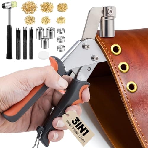 Image of Gyfent Eyelet Punch Kit, 6+10+12mm Grommet Tool Kit with 900 Metal Eyelets and Grommets in Gold Grommet Eyelet Pliers Kit Eyelet Tool for Fabric Leather Belt Shoes Clothes