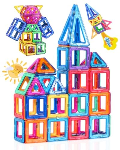 Image of Theefun 60PCS Magnetic Tiles for Kids, 3D Magnet Building Blocks STEM Montessori Educational Toys with Assorted Shapes & Colours, Magnetic Toys for 3–8 Year Old Boys Girls Christmas Birthday Gift