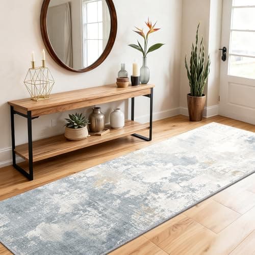 Image of SOANNY Runner Rug, 60x180 cm Abstract Low Pile Carpet, Non-Slip Washable Area Mat for Bedroom, Hallway, Kitchen, Laundry, Entryway, Utility, Beside Sofa, Office, Blue Grey