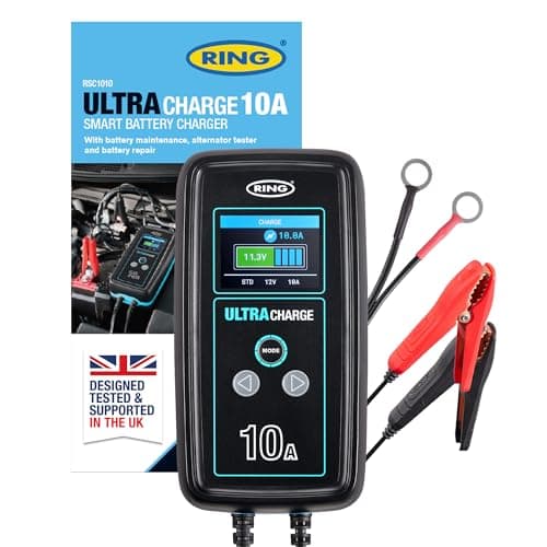 Image of RING ULTRACHARGE 10A Smart Car Charger & Battery Maintainer With Alternator Testing And Power Supply Mode - Compatible With Lithium Ion, Lead Acid, Gel, EFB & AGM Batteries (6V & 12V Compatible)