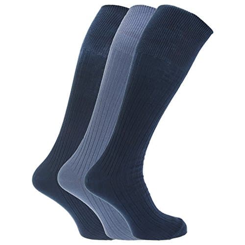 Image of Mens Ribbed Knee High 100% Cotton Socks (Pack Of 3) (6-11) (Design 6)