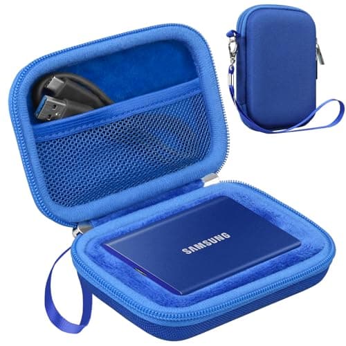 Image of Lacdo Hard Carrying Case for Samsung T7 / T7 Touch Portable SSD, External Solid State Drives 500GB 1TB 2TB 4TB USB 3.2 Gen 2 Hard EVA Shockproof Storage Travel Bag, Blue