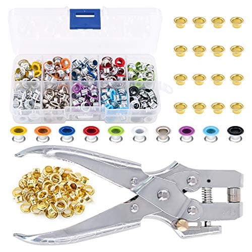 Image of Swpeet S664 300Pcs 10 Colors 3/16 inch Metal Grommet Kit and Eyelet Hole Punch Pliers with 100Pcs Gold Grommets, Metal Eyelet Kits for Leather Fabric Belt Clothes