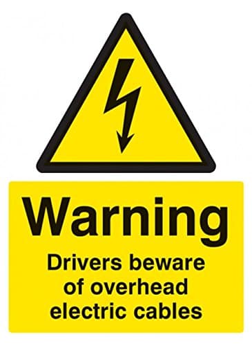 Image of Caledonia Signs 14021K Warning Driver Beware Overhead Cable Sign, 400 mm x 300 mm, Rigid Plastic
