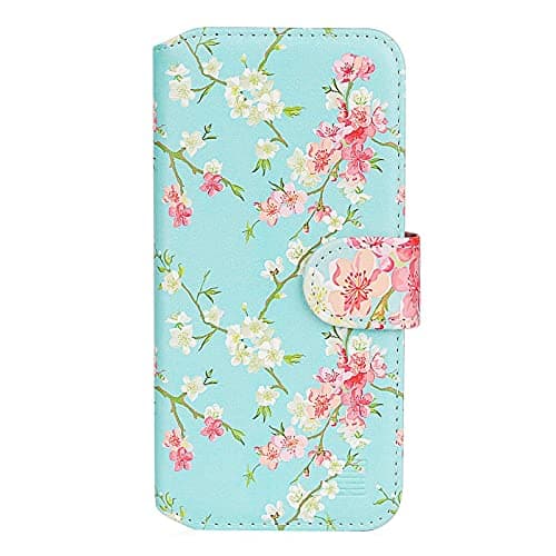 Image of 32nd Floral Series 2.0 - Design PU Leather Book Wallet Case Cover for Apple iPhone 13 (6.1"), Designer Flower Pattern Wallet Style Flip Case With Card Slots - Spring Blue