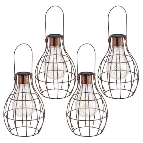 Image of Garden Mile 4pc Hanging Solar Lights Outdoor Garden Bronze Effect Solar Lanterns for Outside Lights Hanging LED Weatherproof Driveway Pathway Lighting Ideal for Yard Patio Light Garden Lighting