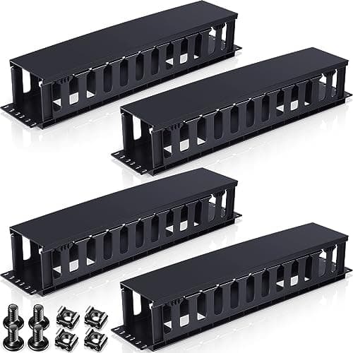 Image of Taiyin 2 Pcs 2u Horizontal Mount Cable Management 19 Inch Cable Management Panel 12 Slot Electric Line Rack Duct Organizer Server Raceways with Cover for Wire Network Rack Wall Shelf Mount