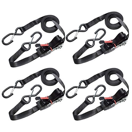 Image of Master Lock 3056EURDAT Ratchet Tie Down Strap with S-Hooks, Reflective and Black, 4.25 m x 25 mm Strap, Pack of 4